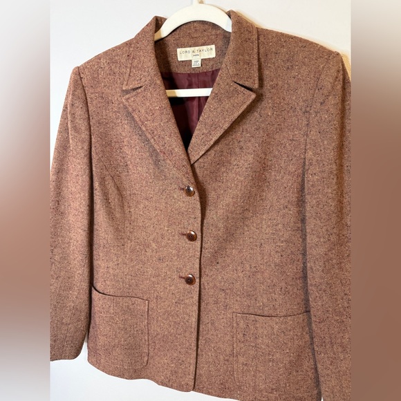 Vintage Lord & Taylor Brown Tweed 3-Button Blazer Sz 14P - Picture 2 of 10
